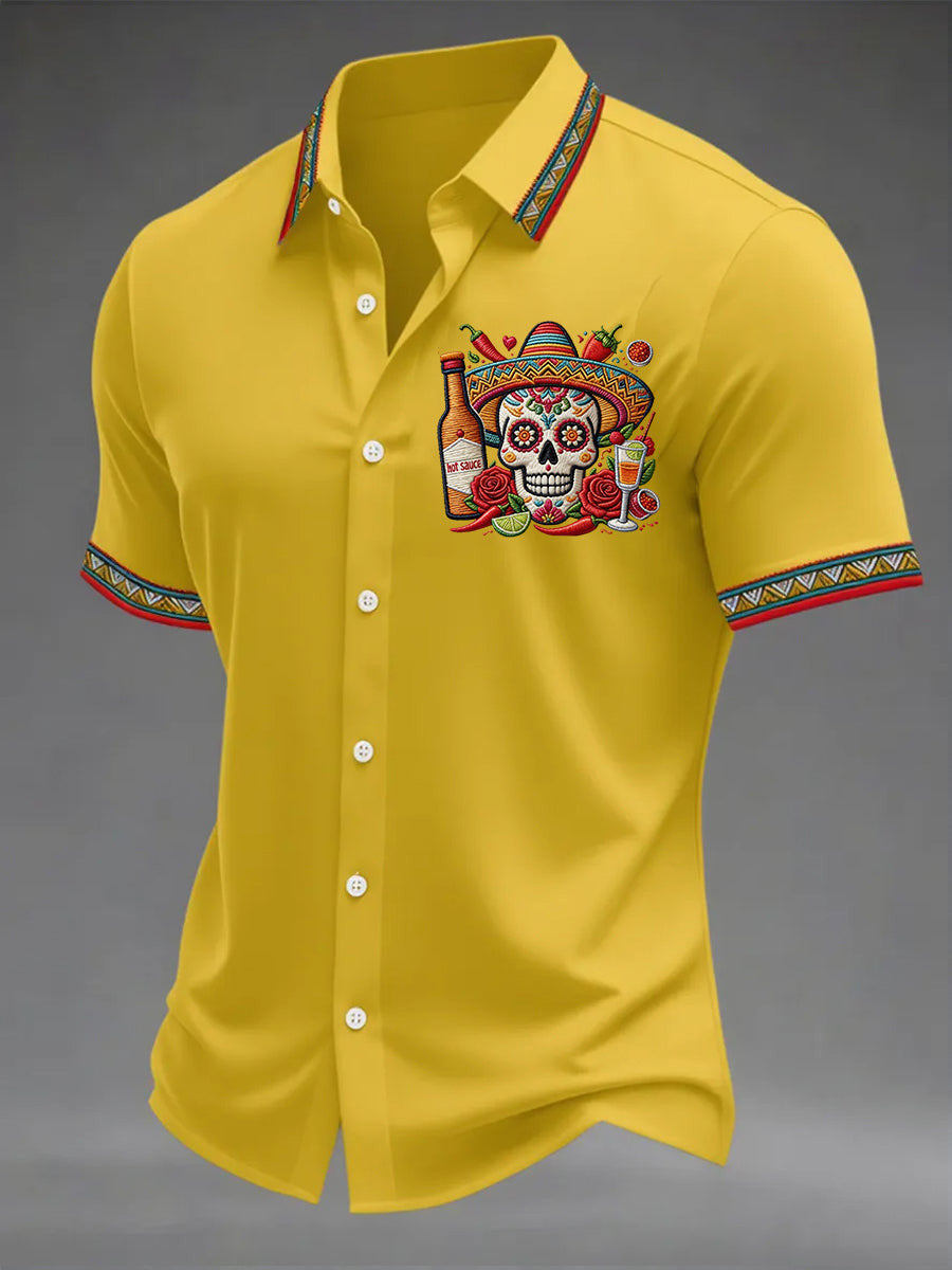 Cinco De Mayo Button Shirt Colorful Skull And Margarita Clothes Gifts For Dad