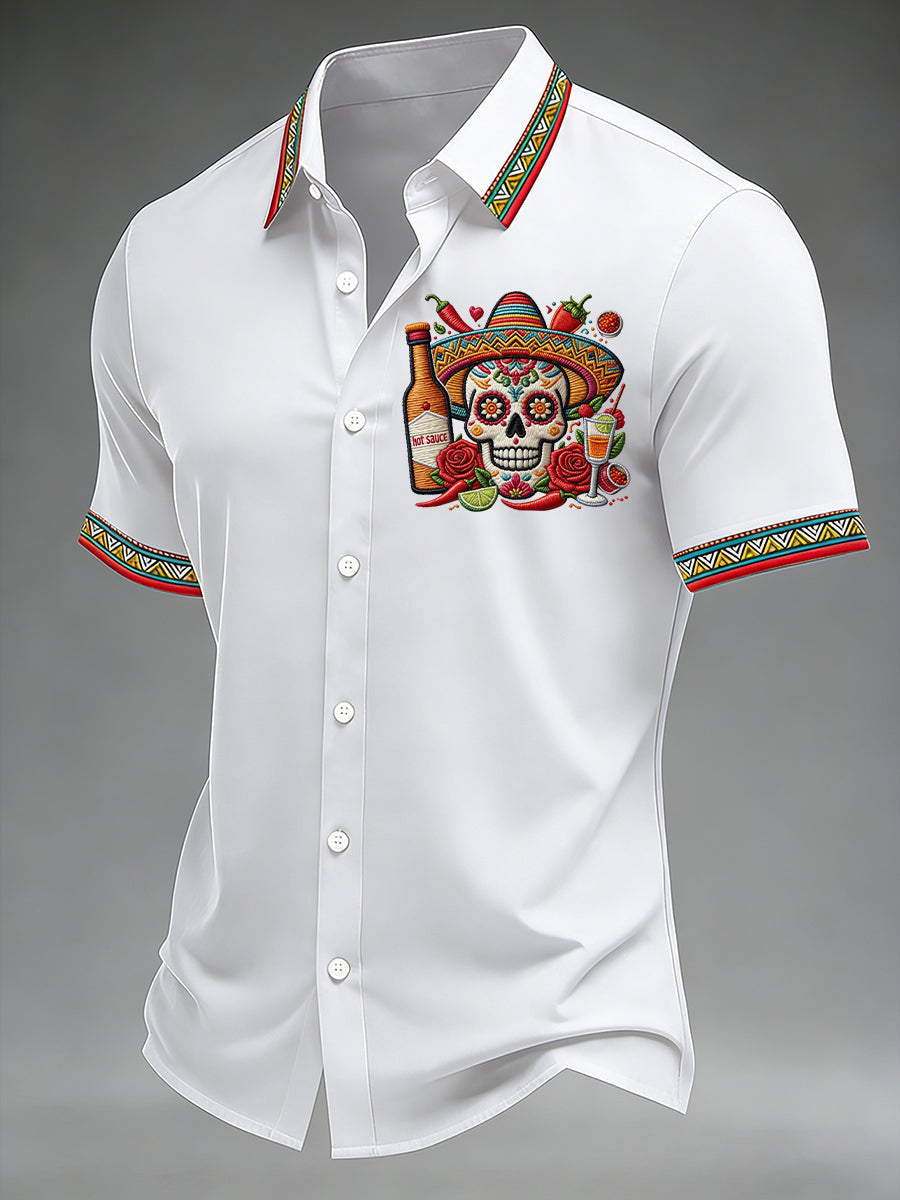 Cinco De Mayo Button Shirt Colorful Skull And Margarita Clothes Gifts For Dad
