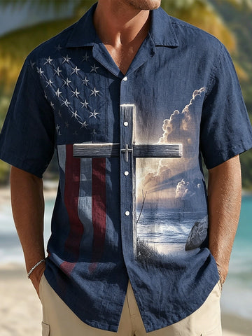 Independence Day Cross Faith Hawaiian Shirt America's 250th Birthday Apparel Gift Ideas