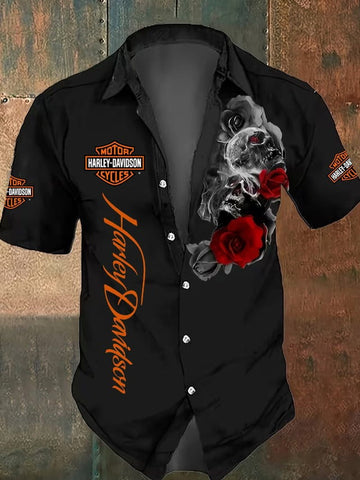 Harley Davidson Motorcycle Hawaiian Shirt Skull And Roses Apparel Gift For Brothers