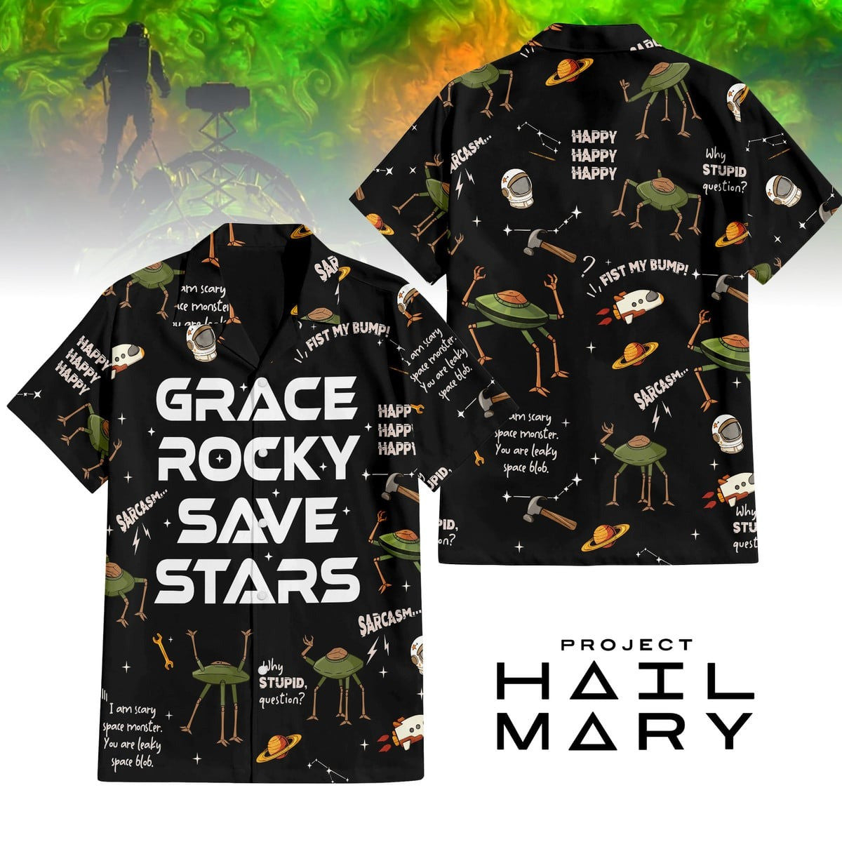 Project Hail Mary 2026 Merch Hawaiian Shirt Grace Rocky Save Stars Gift For Father's Day