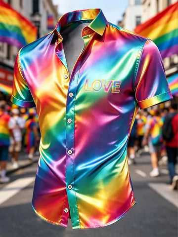 Pride Month Love Is Love Button Shirt Rainbow Apparel Gift For LGBTQ Allies