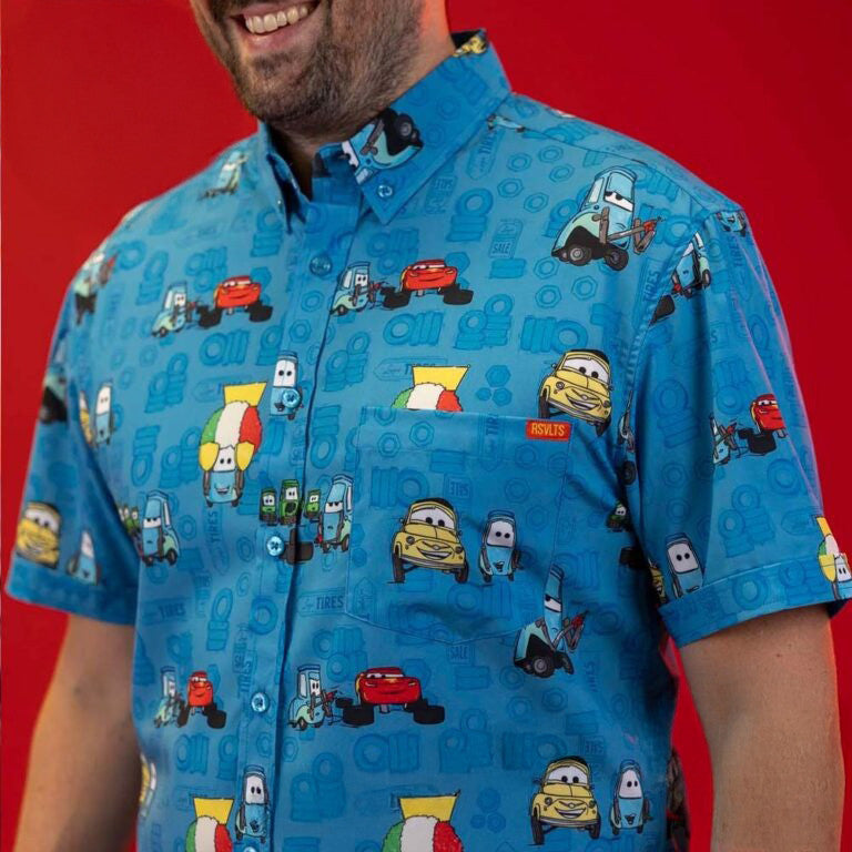 Disney Pixar Cars RSVLTS Pit Stop KUNUFLEX Button Shirt RSVLTS Lightning Mcqueen Luigi Guido Merch