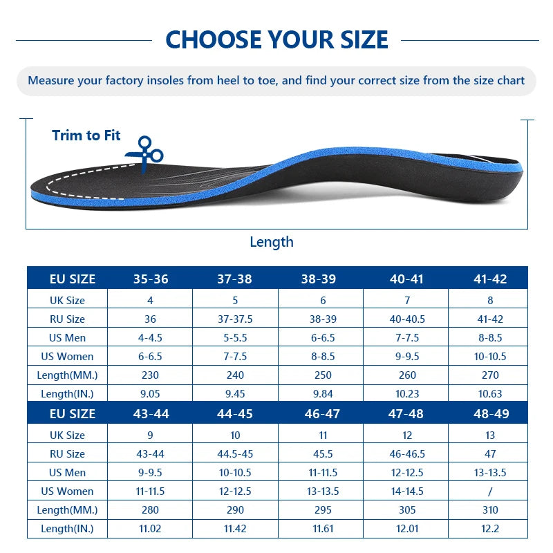 Arch/Heel Pain Relief Orthotic Insoles Foot Valgus Flat Feet Shoes Insert Shock-Absorption Comfort All Day for Woman Men