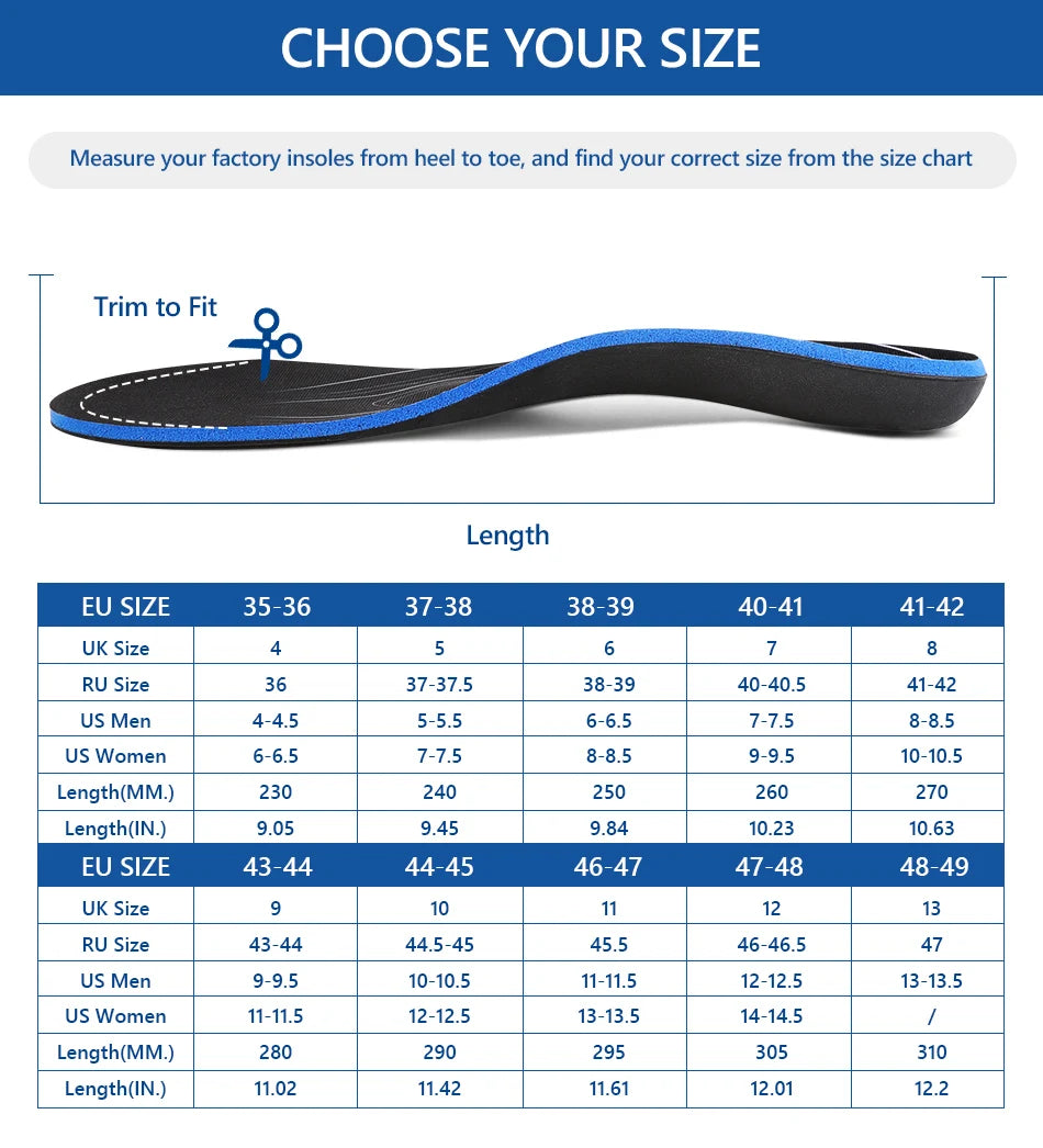 Arch/Heel Pain Relief Orthotic Insoles Foot Valgus Flat Feet Shoes Insert Shock-Absorption Comfort All Day for Woman Men