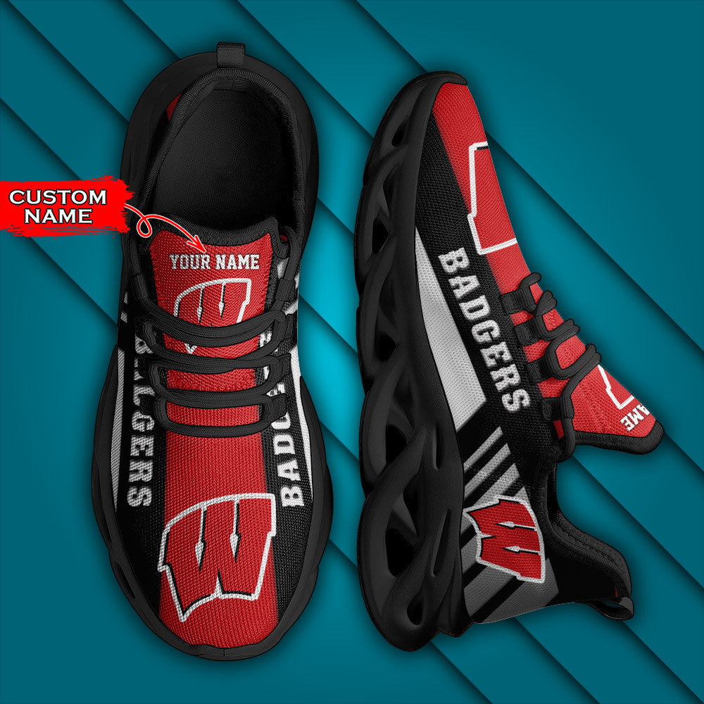 Ncaa Wisconsin Badgers Max Soul Sneaker Personalized Custom Name Gift For Sport Lovers For Men Women