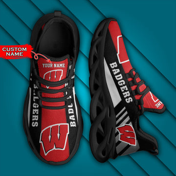 Ncaa Wisconsin Badgers Max Soul Sneaker Personalized Custom Name Gift For Sport Lovers For Men Women