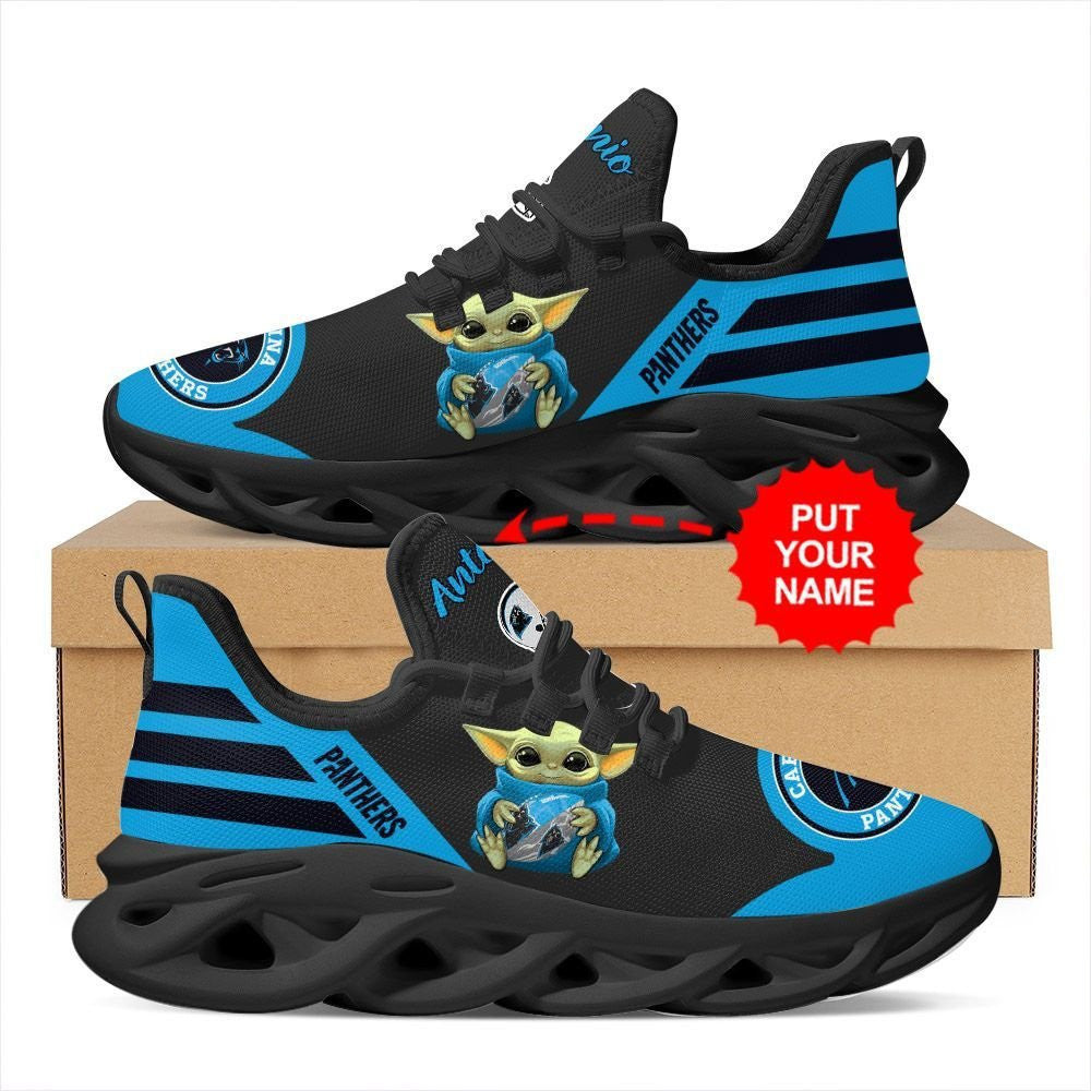 Carolina Panthers Baby Yoda Hug Custom Name Personalized Max Soul Sneakers Running Sports Shoes For Men Women For Men Women