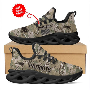 New England Patriots Us Army Military Rank Design Camouflage Custom Name Personalized Max Soul Sneakers Running Sports Shoes For Men Women