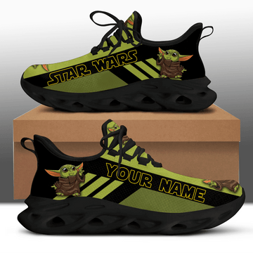 Custom Name Baby Yoda, Yoda Star Wars Max Soul Sneakers Shoes, Running Shoes Max Soul Sneakers 12