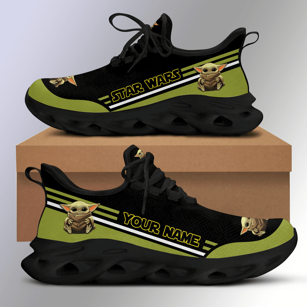 Custom Name Yoda, Baby Yoda Star Wars Gift For Fan Max Soul Sneakers Shoes, Running Shoes Max Soul Sneakers 15