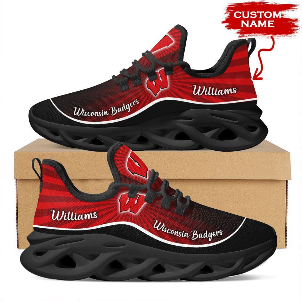 Wisconsin Badgers Custom Name Personalized Max Soul Sneakers Running Sports Shoes For Men Women For Men Women
