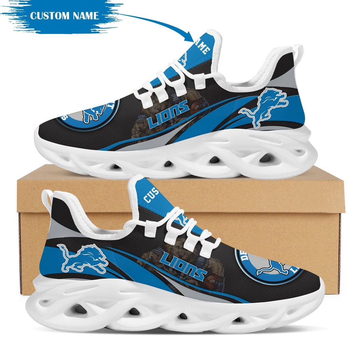 Detroit Lions Mascot Custom Name Personalized Max Soul Sneakers Running Sports Shoes For Men For Men Women