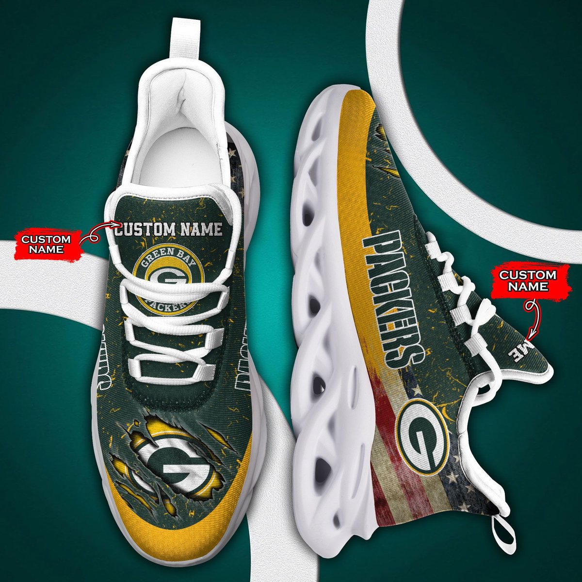 Green Bay Packers Nfl Max Soul Sneakers Personalized Flag Thphmx1610012 For Men Women