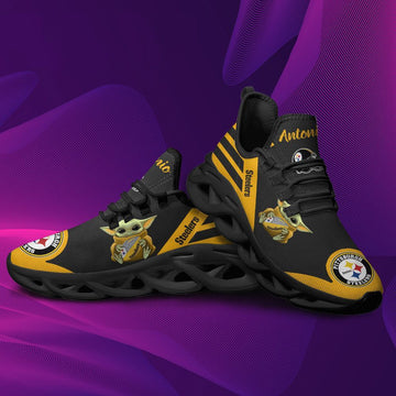 Pittsburgh Steelers Baby Yoda Hug Custom Name Personalized Max Soul Sneakers Running Sports Shoes For Men Women For Men Women