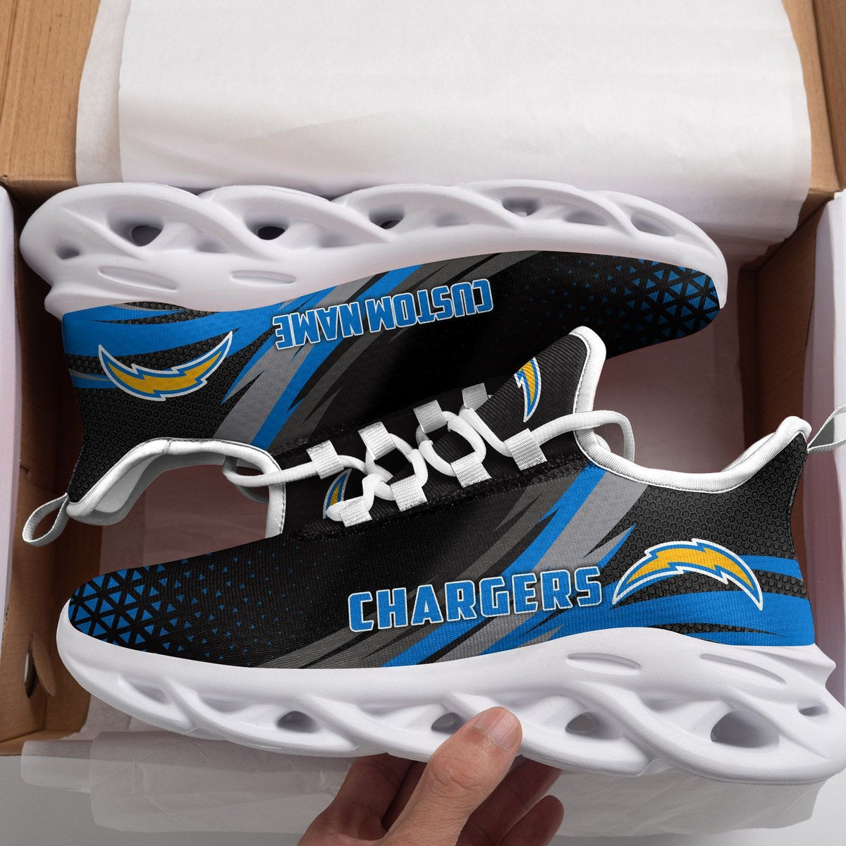 Los Angeles Chargers Triangle Custom Personalized Max Soul Sneakers Running Sports Shoes For Men Women Football Fanfootball Fan For Men Women