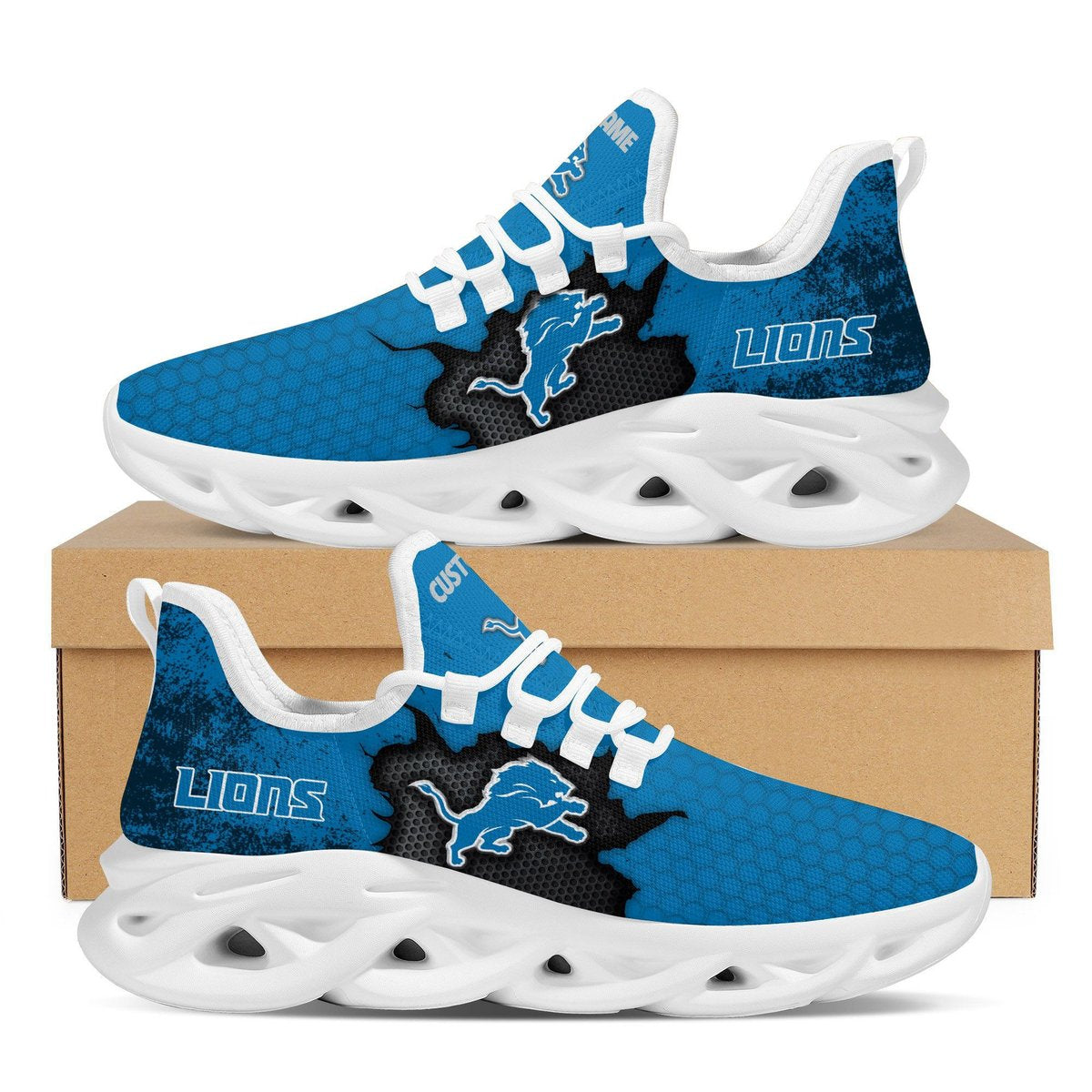 Detroit Lions Cracked Design Trending Max Soul Clunky Sneaker Shoes Custom Name Personalized For Mens Womensfans For Men Women