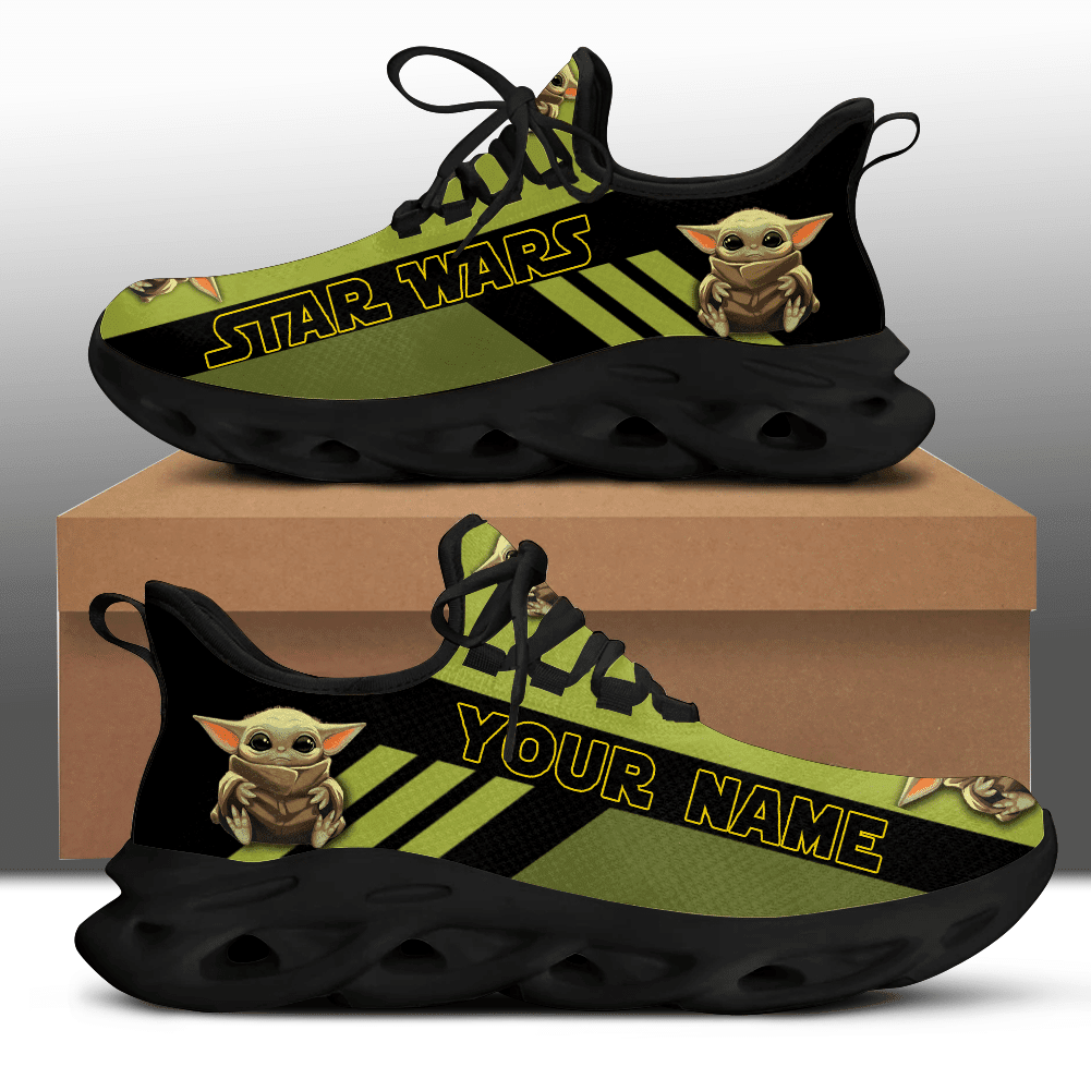 Custom Name Baby Yoda, Yoda Star Wars Max Soul Sneakers Shoes, Running Shoes Max Soul Sneakers 11