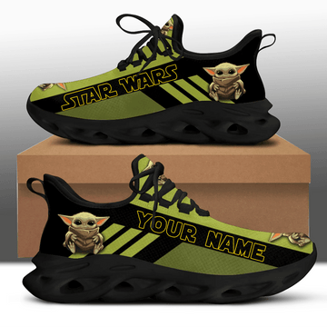 Custom Name Baby Yoda, Yoda Star Wars Max Soul Sneakers Shoes, Running Shoes Max Soul Sneakers 11