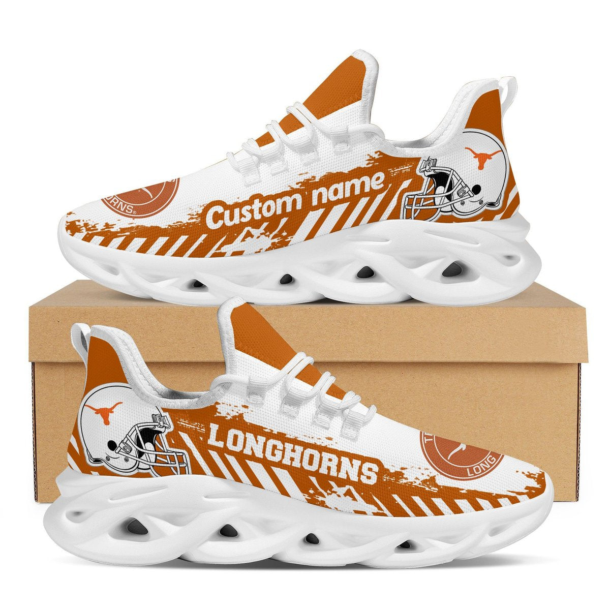 Texas Longhorns American Football Team Helmet Custom Name Personalized Men And Women Max Soul Sneakers Shoes For Fans For Men Women