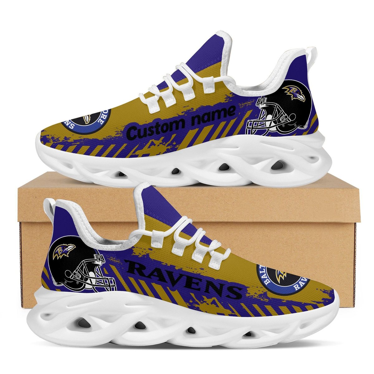 Baltimore Ravens American Football Team Helmet Custom Name Personalized Men And Women Max Soul Sneakers Shoes For Fans For Men Women