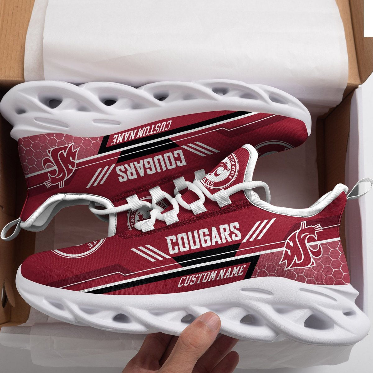 Washington State Cougars Custom Personalized Max Soul Sneakers Running Sports Shoes For Men Women Football Fan Football Fan For Men Women