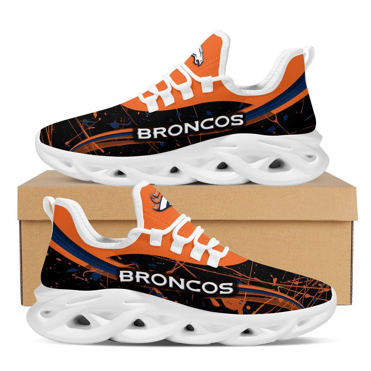 Denver Broncos Splash Colors Design Trending Max Soul Clunky Sneaker Shoes For Mens Womens American Football Team Fans For Men Women