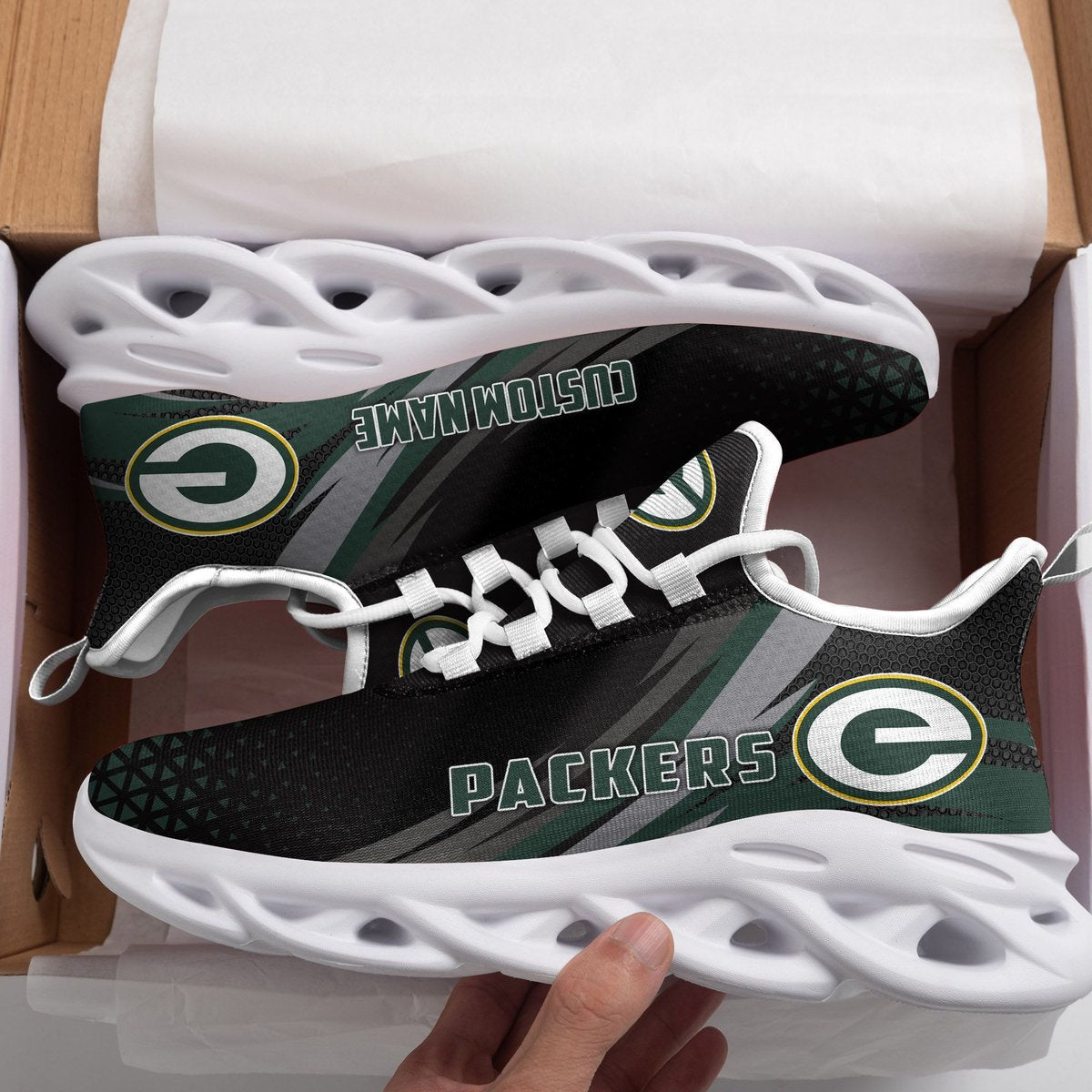Green Bay Packers Triangle Custom Personalized Max Soul Sneakers Running Sports Shoes For Men Women Football Fanfootball Fan For Men Women