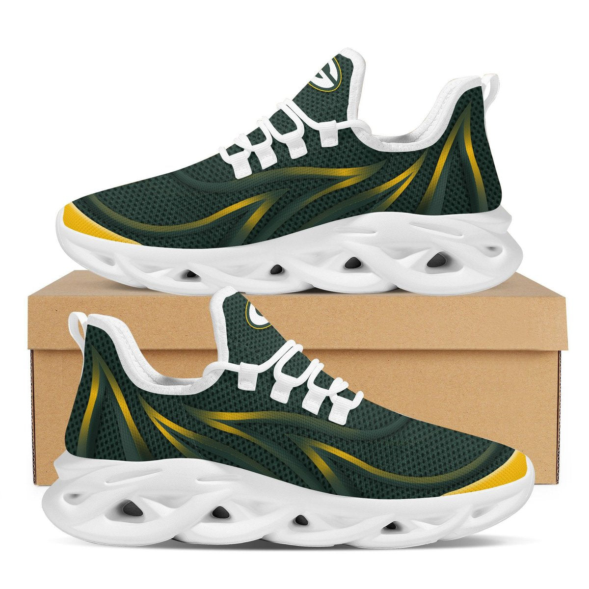 Green Bay Packers Neon Flames Design Trending Max Soul Clunky Sneaker Shoes For Mens Womensamerican Football Team Fans For Men Women
