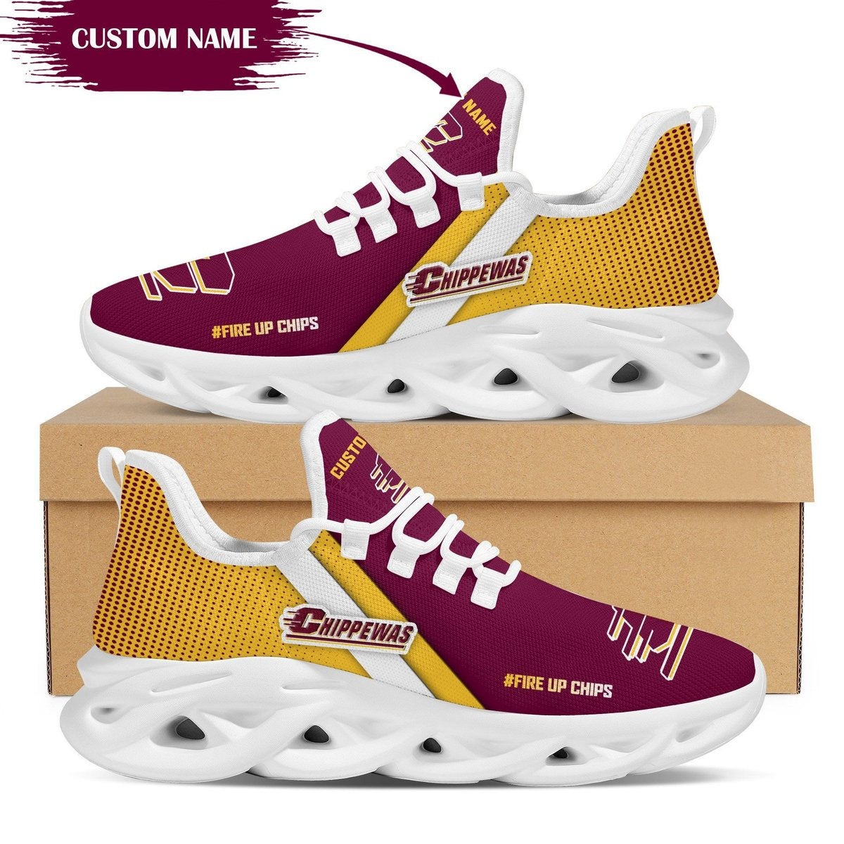 Central Michigan Chippewas Custom Personalized Max Soul Sneakers Running Sports Shoes For Men Women For Men Women