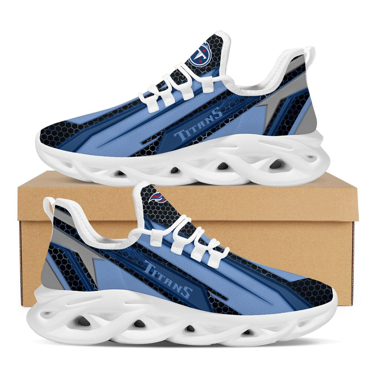 Tennessee Titans Geometric Hexagon Design Trending Max Soul Clunky Sneaker Shoes For Mens Womensamerican Football Team Fans For Men Women
