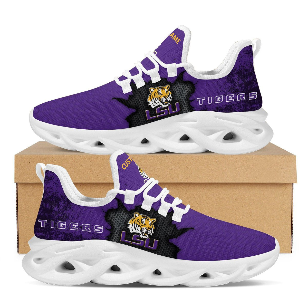 Lsu Tigers Cracked Design Trending Max Soul Clunky Sneaker Shoes Custom Name Personalized For Mens Womens Fans For Men Women