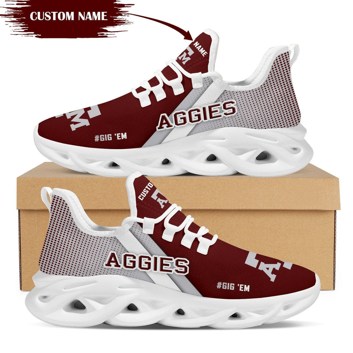 Texas A&m Aggies Custom Personalized Max Soul Sneakers Running Sports Shoes For Men Women Texas A&m University For Men Women
