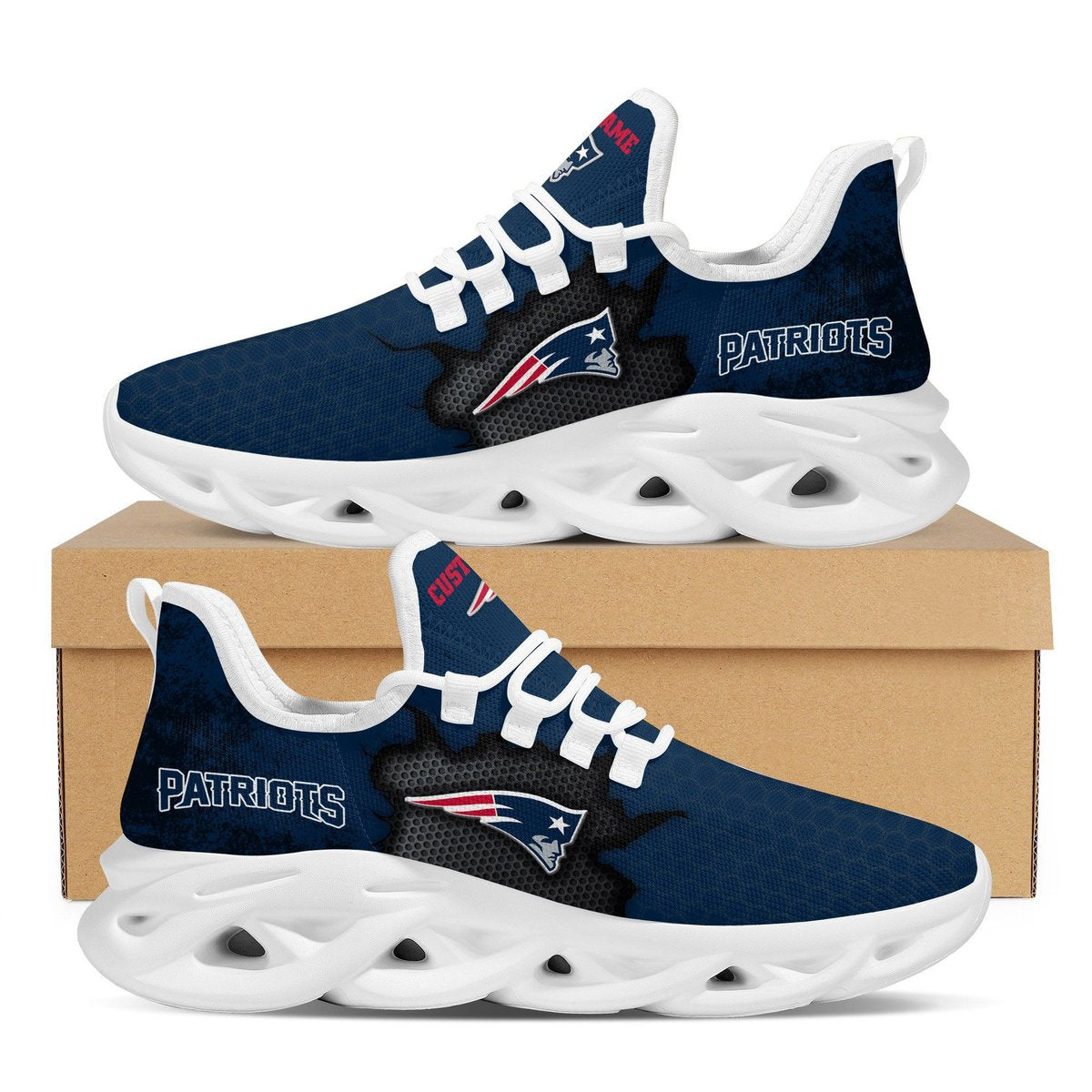 New England Patriots Cracked Design Trending Max Soul Clunky Sneaker Shoes Custom Name Personalized For Mens Womensfans For Men Women