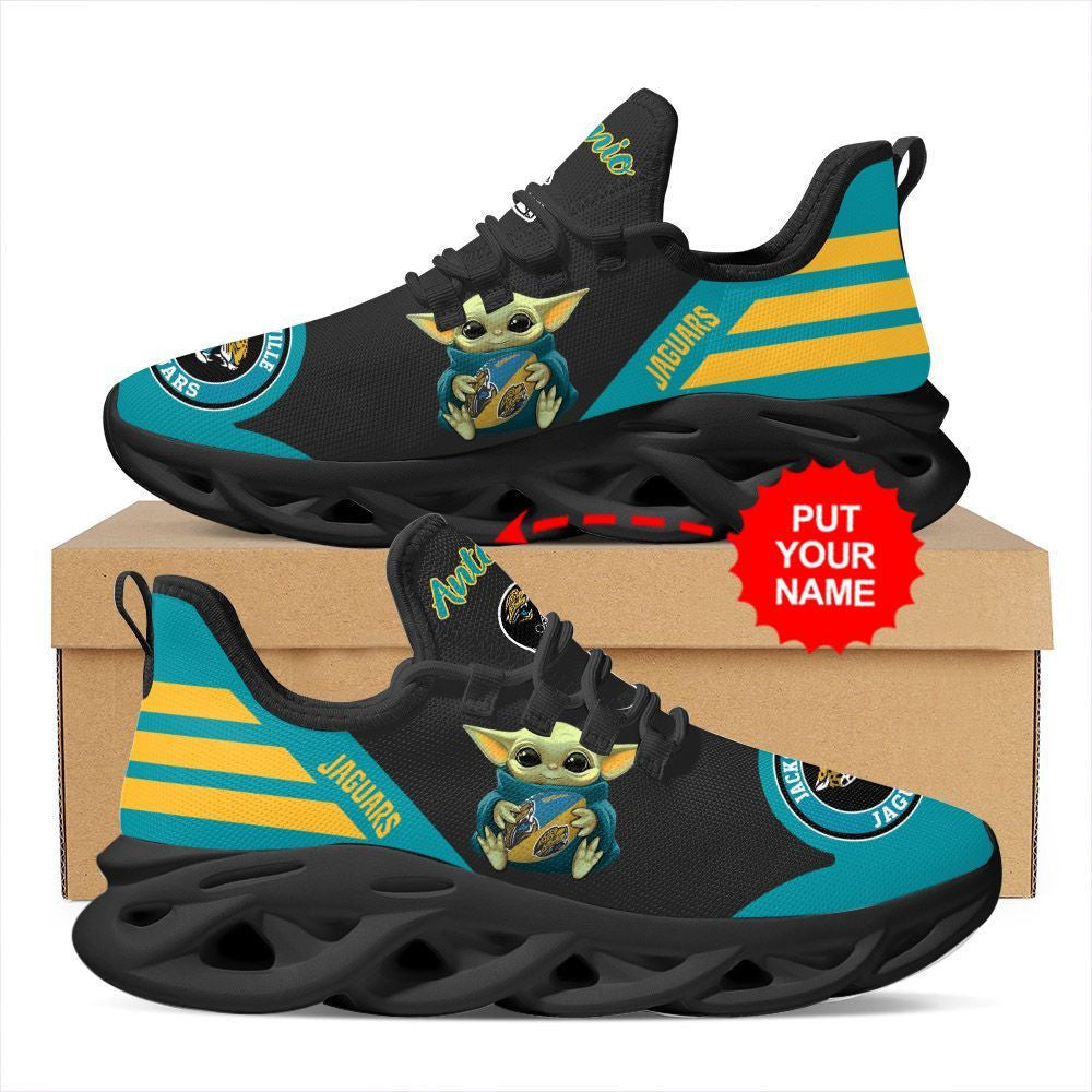 Jacksonville Jaguars Baby Yoda Hug Custom Name Personalized Max Soul Sneakers Running Sports Shoes For Men Women For Men Women