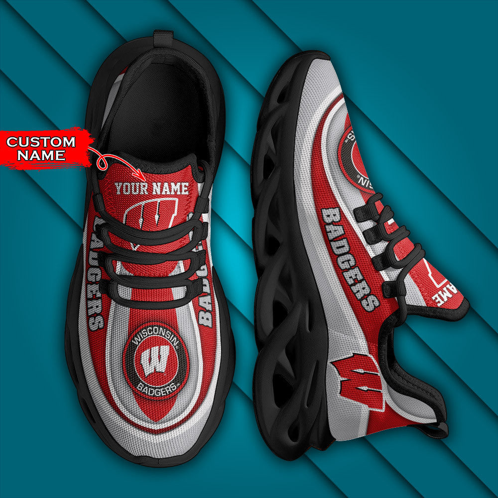 Caa Wisconsin Badgers Max Soul Sneaker Personalized Custom Name Gift For Sport Lovers
