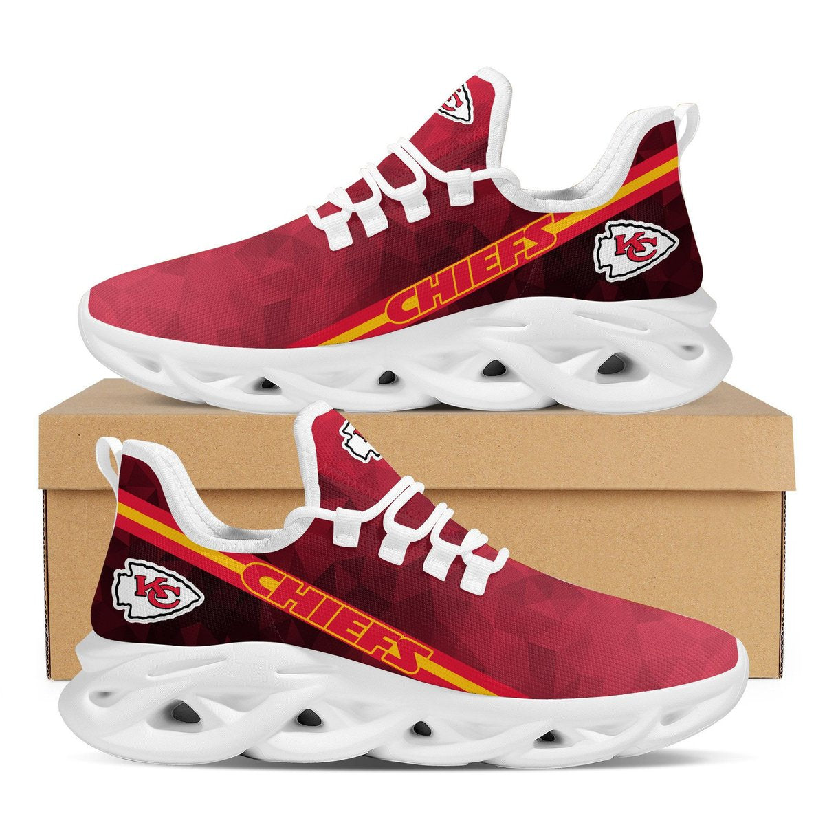 Kansas City Chiefs Polygonal Design Trending Max Soul Clunky Sneaker Shoes For Mens Womensamerican Football Team Fans For Men Women