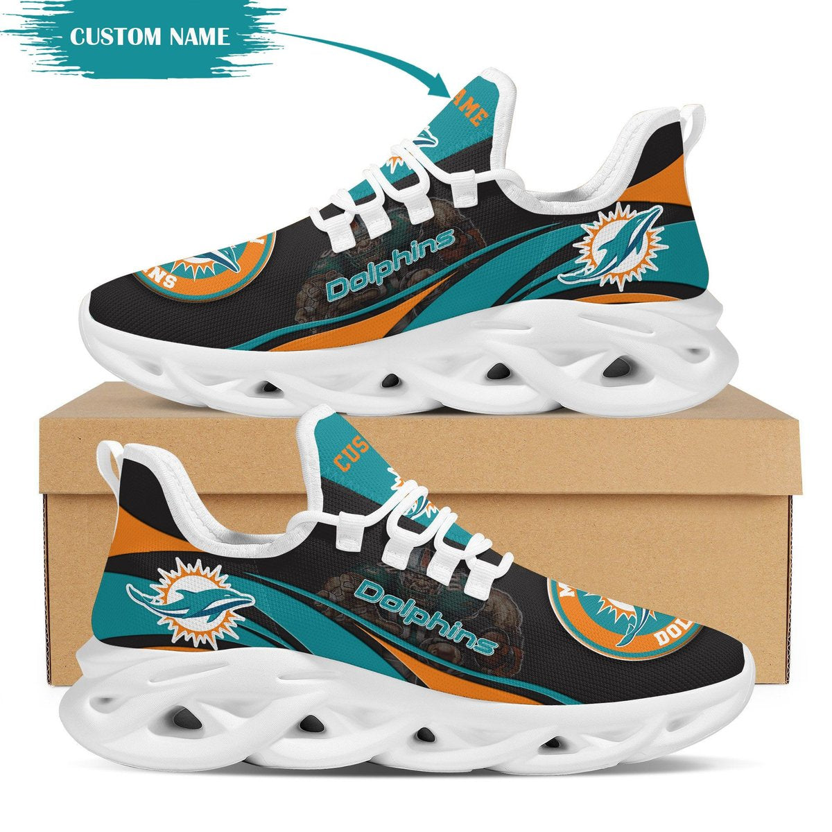 Miami Dolphins Mascot Custom Name Personalized Max Soul Sneakers Running Sports Shoes For Men For Men Women