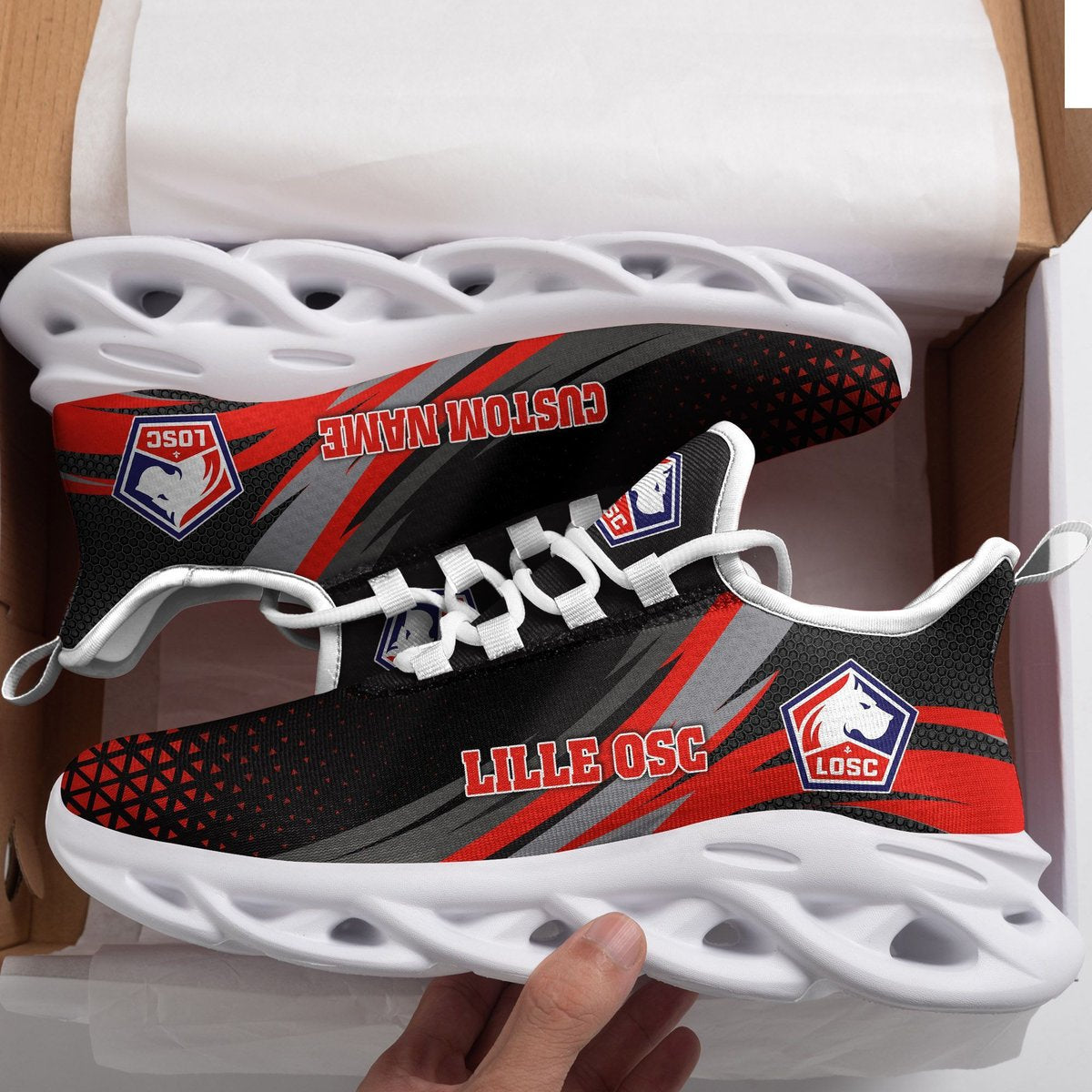 Lille Osc Triangle Custom Personalized Max Soul Sneakers Running Sports Shoes For Men Women Football Fan Football Fan For Men Women