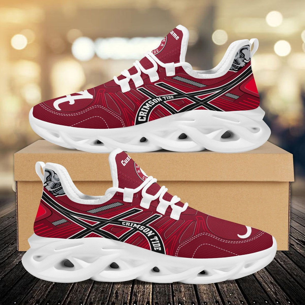 Alabama Crimson Tide Custom Name Sport Max Soul Sneaker Shoes For Fans University Of Alabama For Men Women