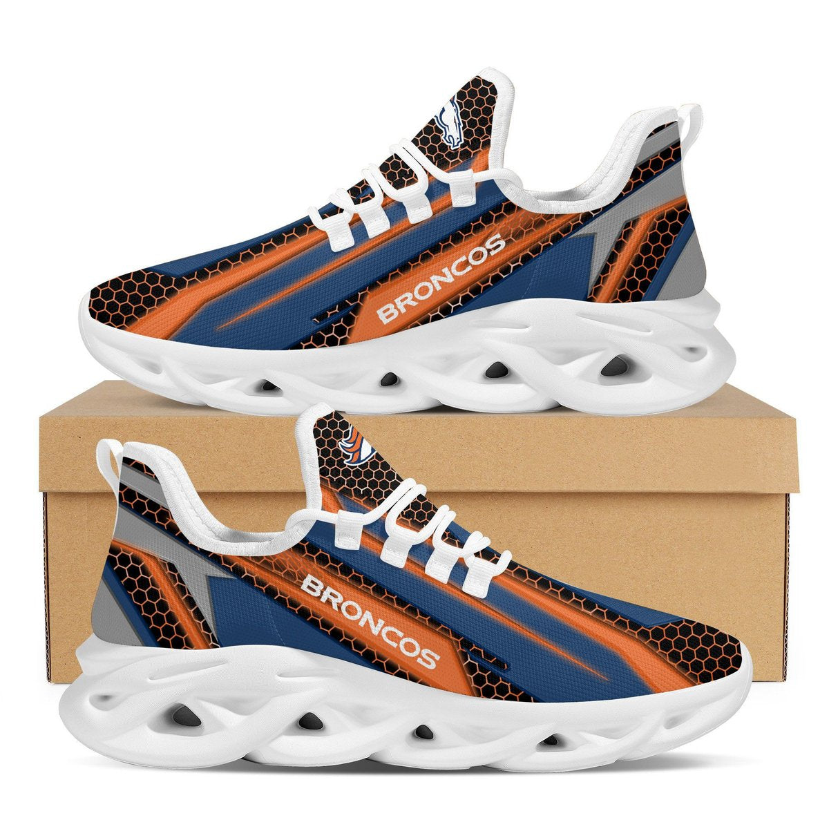 Denver Broncos Geometric Hexagon Design Trending Max Soul Clunky Sneaker Shoes For Mens Womensamerican Football Team Fans For Men Women