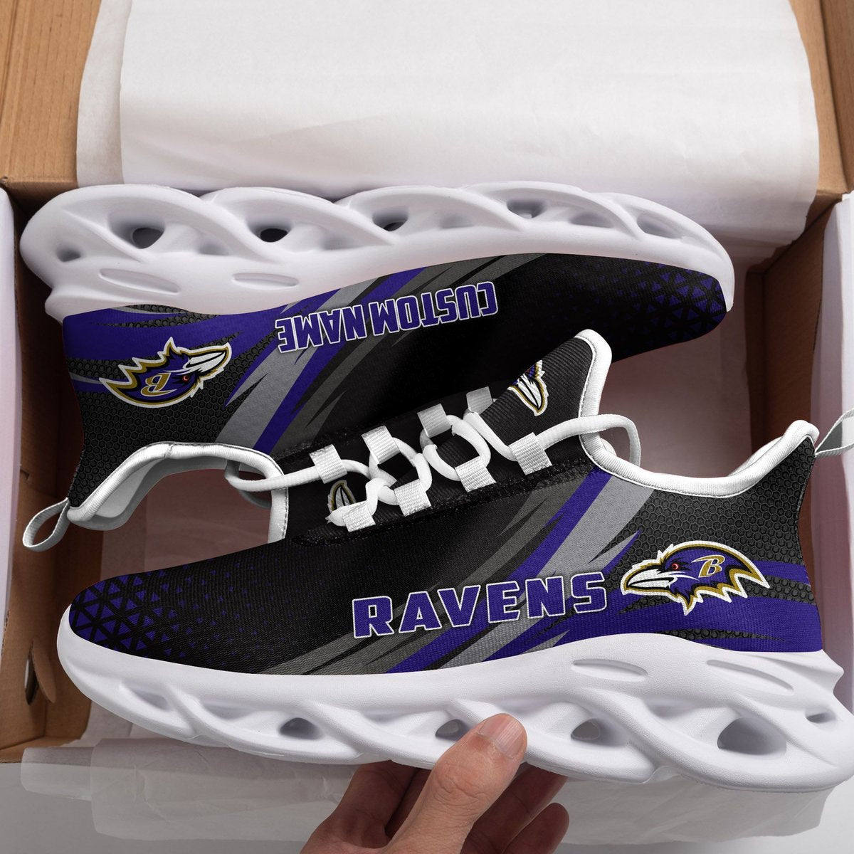 Baltimore Ravens Triangle Custom Personalized Max Soul Sneakers Running Sports Shoes For Men Women Football Fanfootball Fan For Men Women