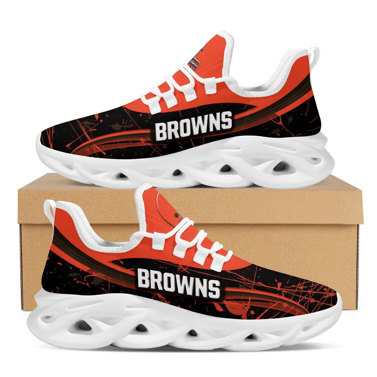 Cleveland Browns Splash Colors Design Trending Max Soul Clunky Sneaker Shoes For Mens Womens American Football Team Fans For Men Women