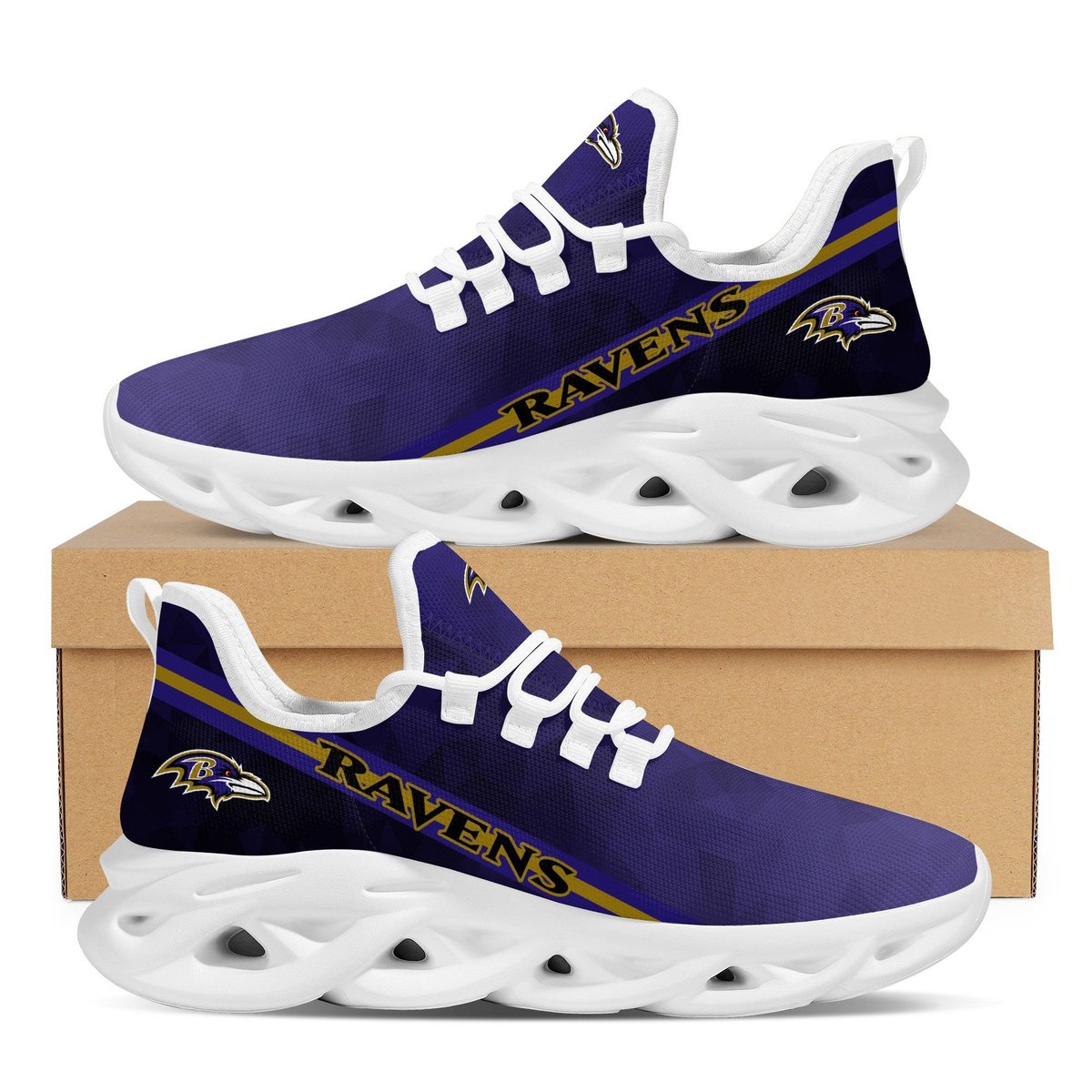 Baltimore Ravens Polygonal Design Trending Max Soul Clunky Sneaker Shoes For Mens Womens American Football Team Fans For Men Women