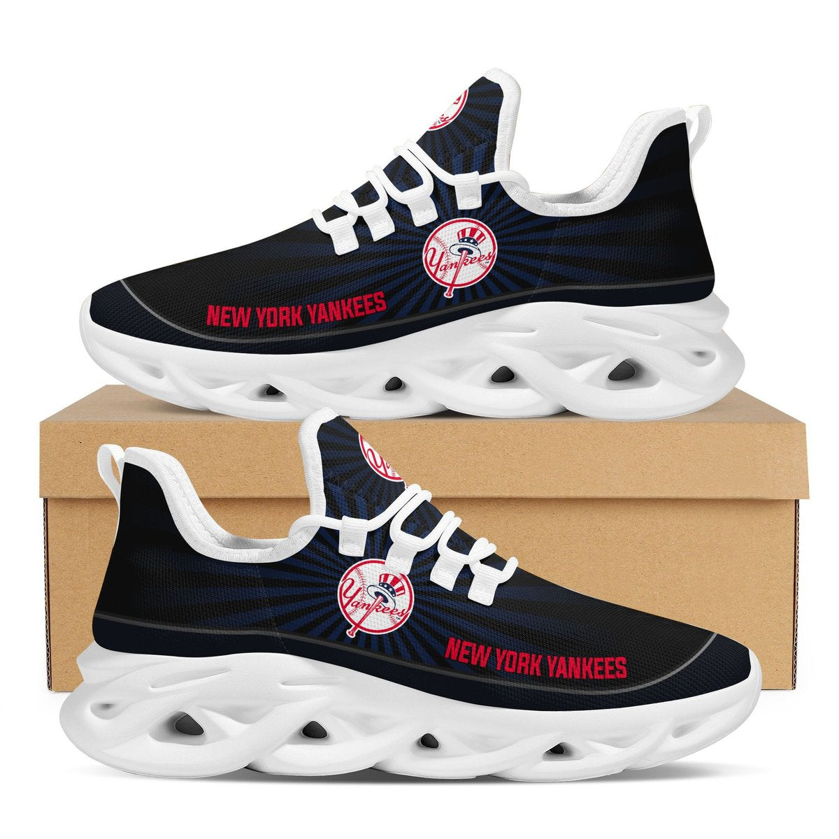 New York Yankees Light Flashes Design Trending Max Soul Clunky Sneaker Shoes For Mens Womens Major League Baseball Team Fans For Men Women