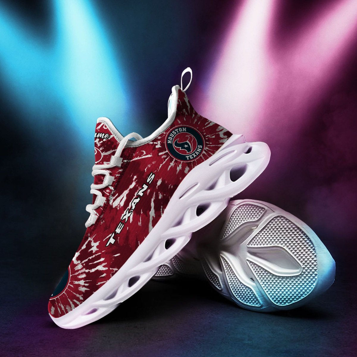 Houston Texans Custom Name Tie Dye Max Soul Sneaker Shoes For Fans For Men Women