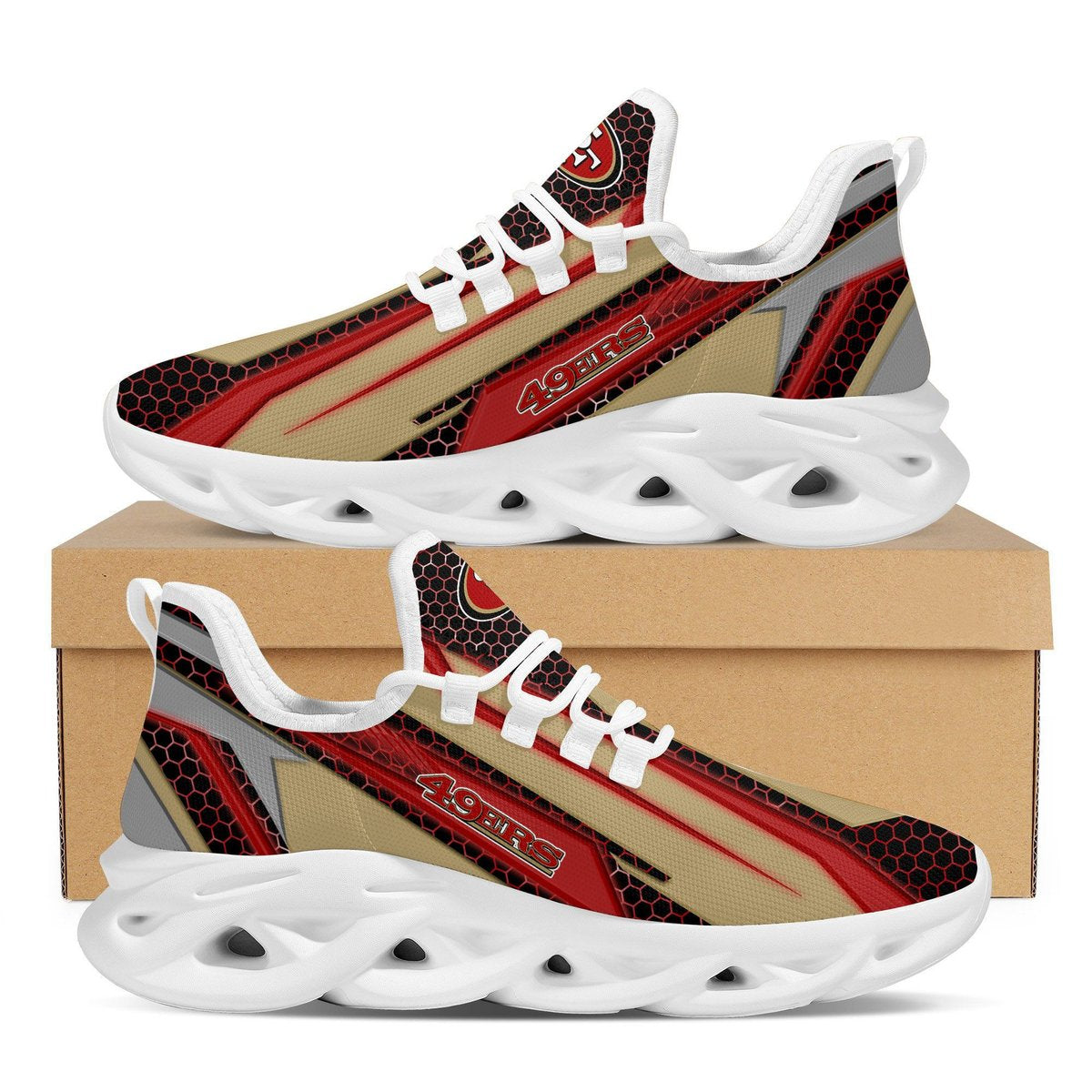 San Francisco 49ers Geometric Hexagon Design Trending Max Soul Clunky Sneaker Shoes For Mens Womensamerican Football Team Fans For Men Women