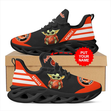 Cincinnati Bengals Baby Yoda Hug Custom Name Personalized Max Soul Sneakers Running Sports Shoes For Men Women For Men Women