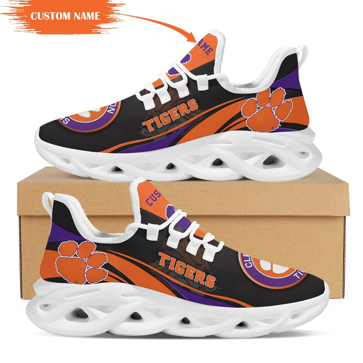 Clemson Tigers Mascot Custom Name Personalized Max Soul Sneakers Running Sports Shoes For Men For Men Women