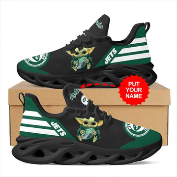 New York Jets Baby Yoda Hug Custom Name Personalized Max Soul Sneakers Running Sports Shoes For Men Women For Men Women